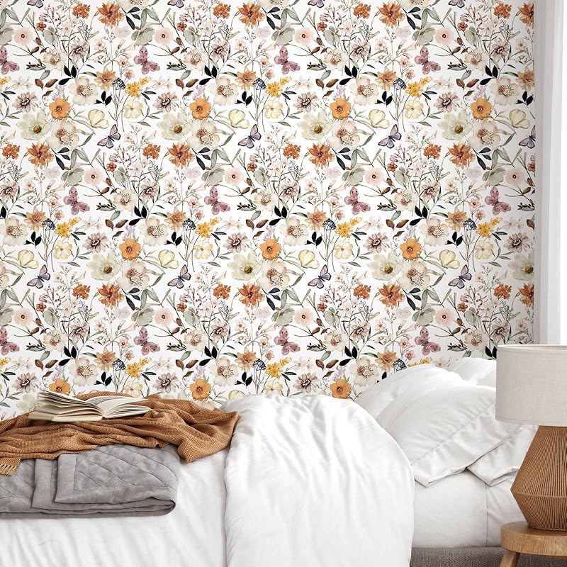 Papel tapiz floral mariposas remov. 17.7x354"
