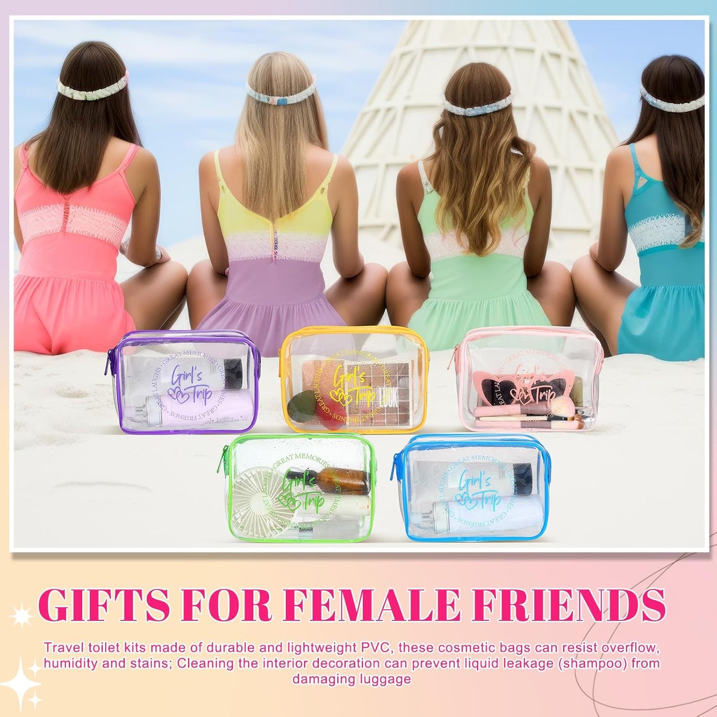 6 bolsas maquillaje transparente con cremallera PVC impermeable