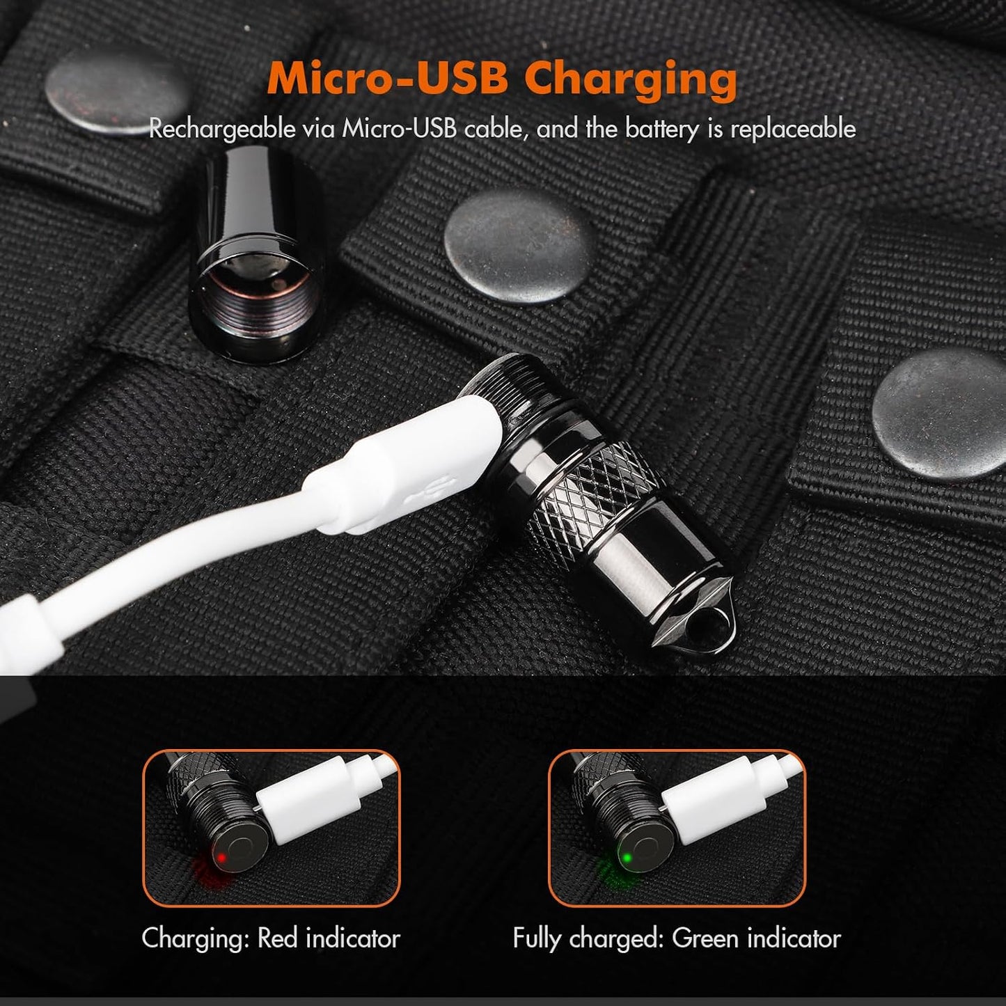 Llavero linterna micro USB recargable 110 lúmenes edc negro