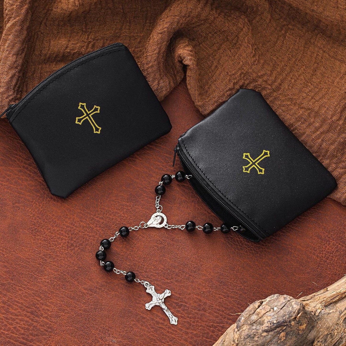 30 Bolsas Rosario Cremallera Piel Sintética Dorado Negro