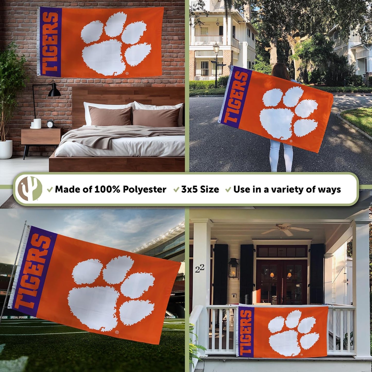 Bandera Clemson Tigres 100% poliéster 3x5ft