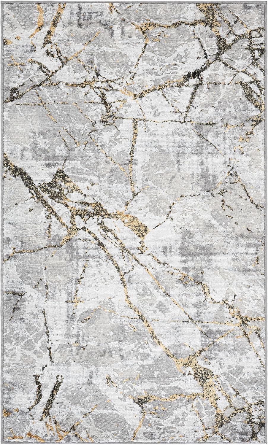 Alfombra decorativa 3x5ft diseño abstracto gris y dorado