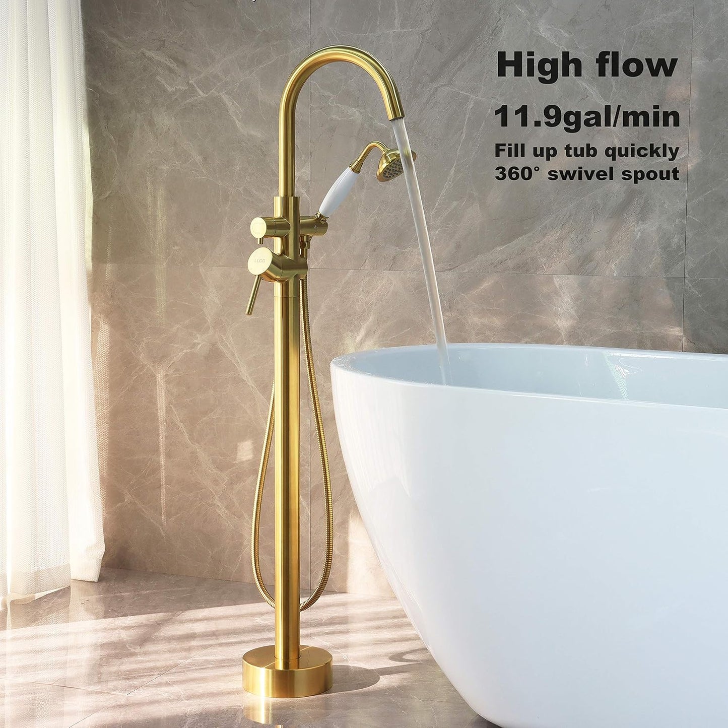 Grifo bañera independiente oro cepillado 11.9gal