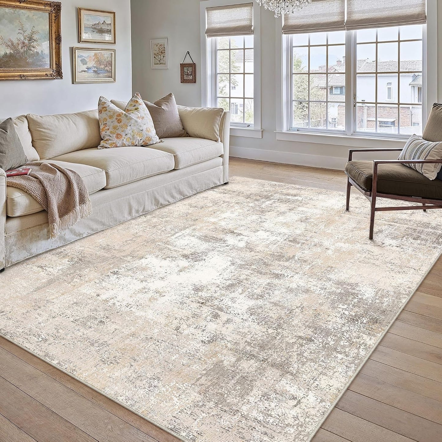 Alfombra lavable 8x10ft baige/gris sala dormitorio