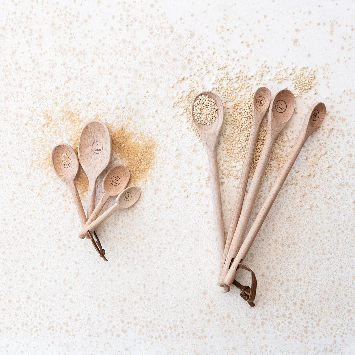 Set 4 cucharas medidoras madera haya tallada natural