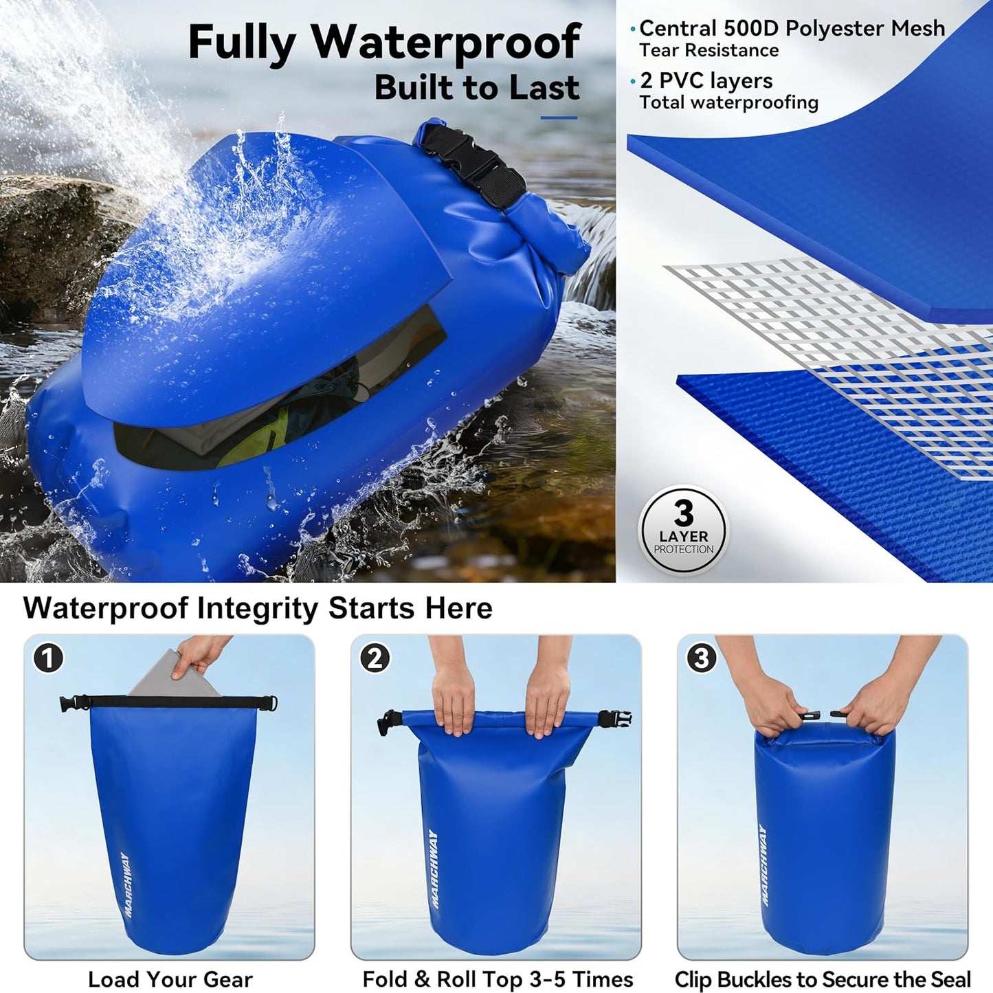 Bolso flotante impermeable 1.32-10.57gal para kayak pesca