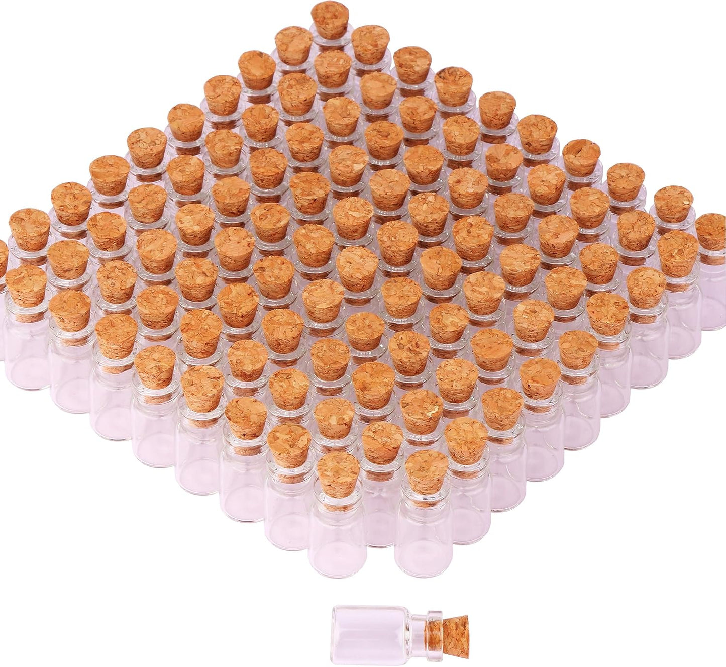 100 Pzas Botellas Vidrio 1ml con Tapón Corcho para Manualidades