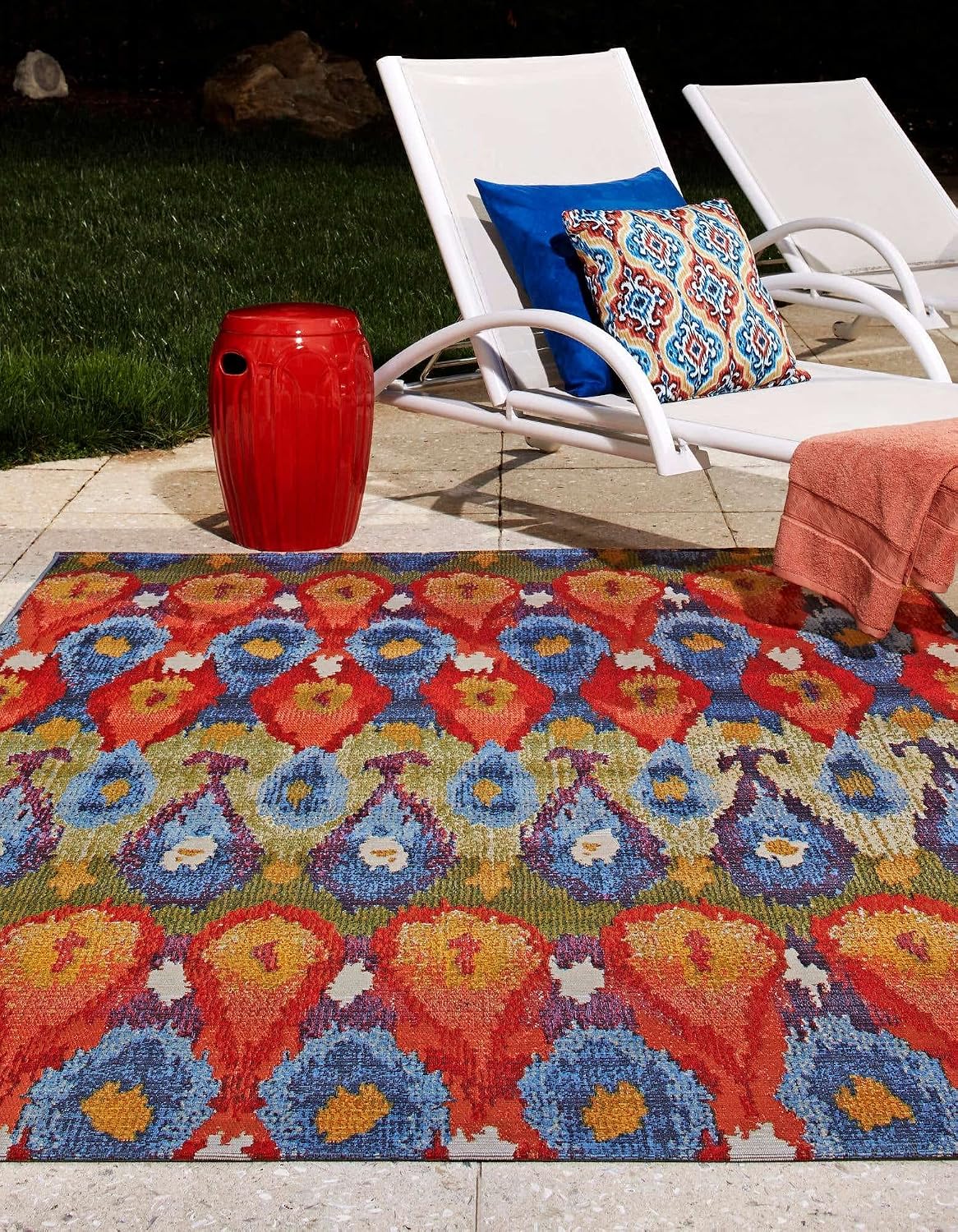 Alfombra rectangular ikat 10x14pulg multi/borgoña