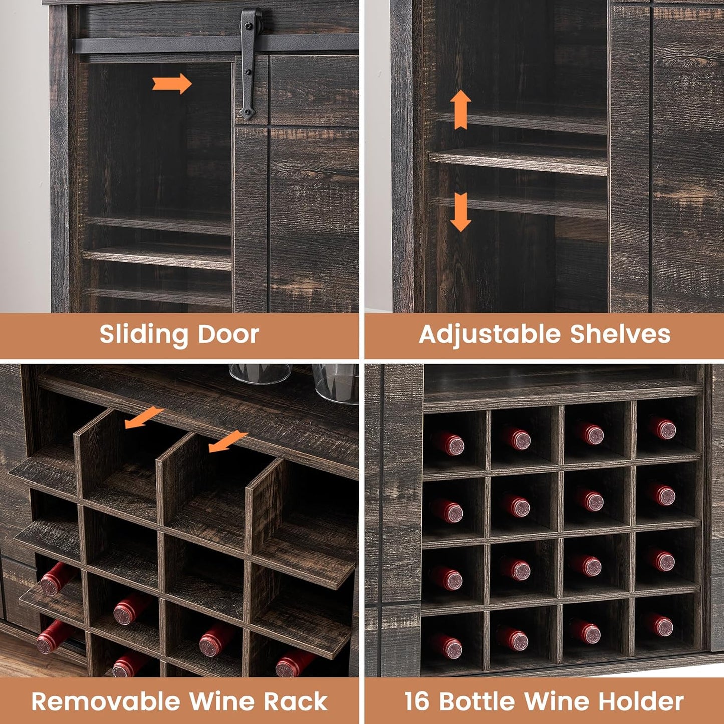 Armario bar 47" puertas correderas cocina marrón