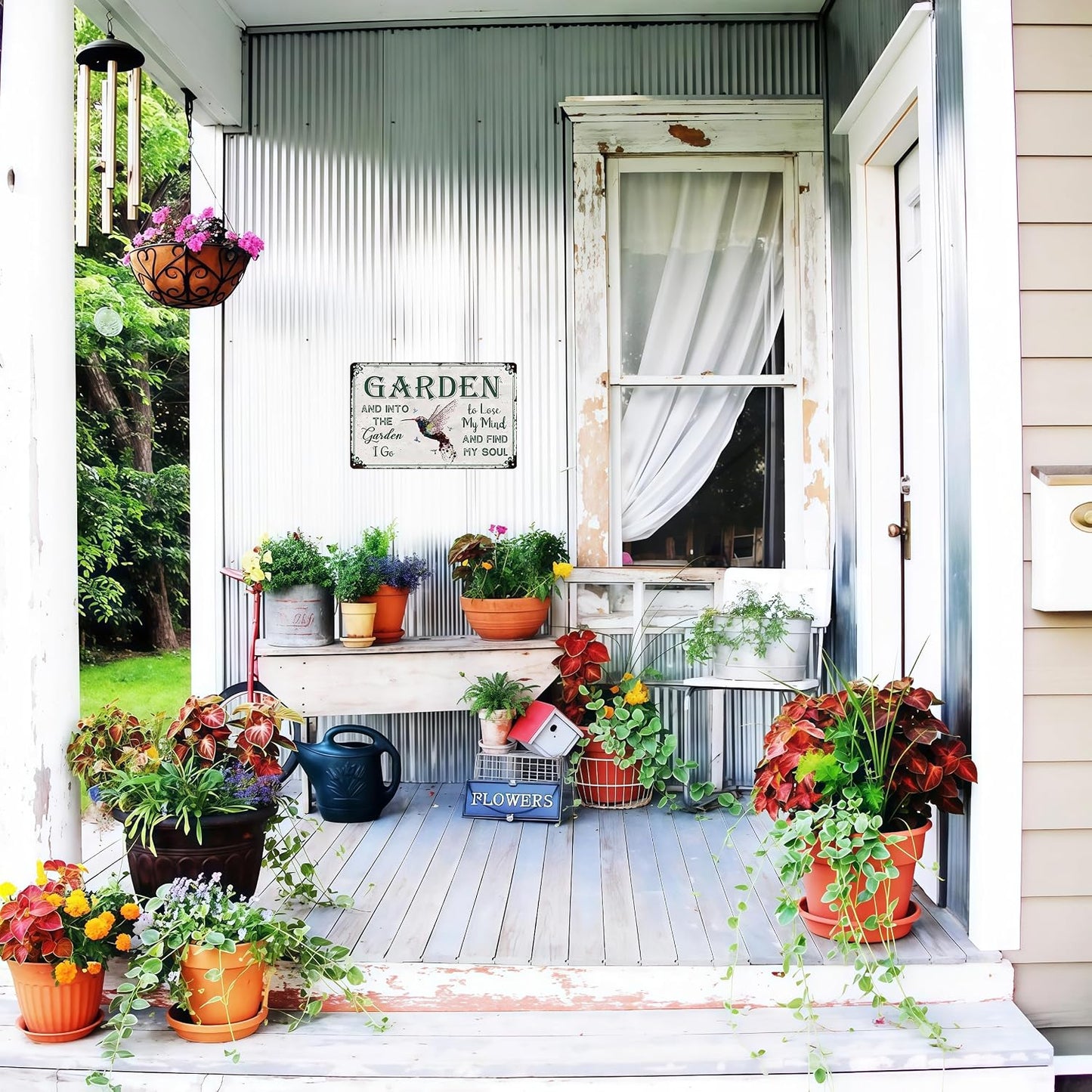 Letrero jardinería vintage texto inglés para hogar jardín