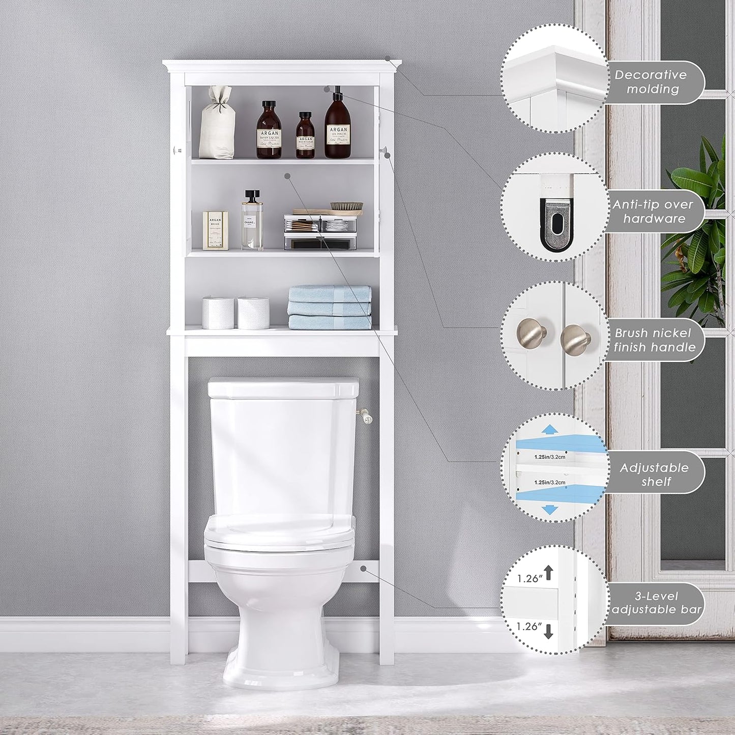 Armario inodoro puertas estante ajustable madera certificada