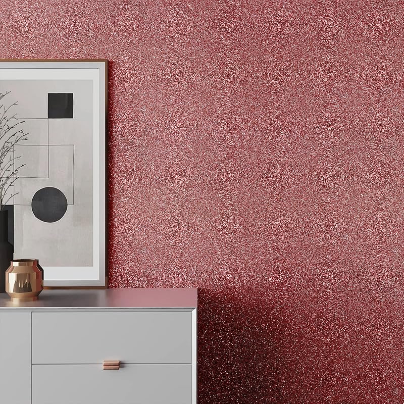 Rollo papel pintado purpurina oro rosa 15.7x354" decorativo
