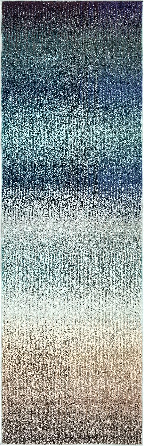 Alfombra abstracta moderna 2.2x6.7ft azul/beige