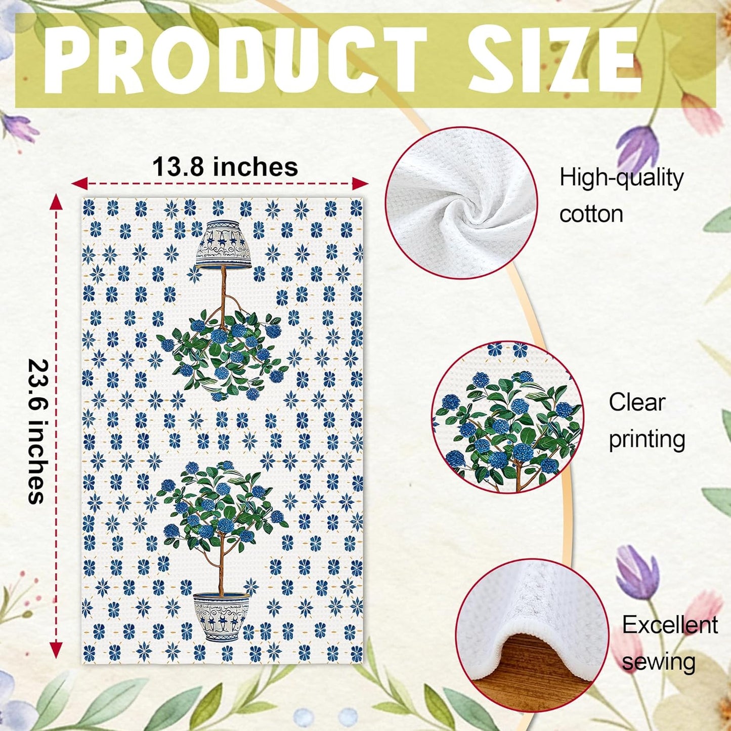 Toallas cocina flores chinoiserie suaves absorbentes baño rústicas