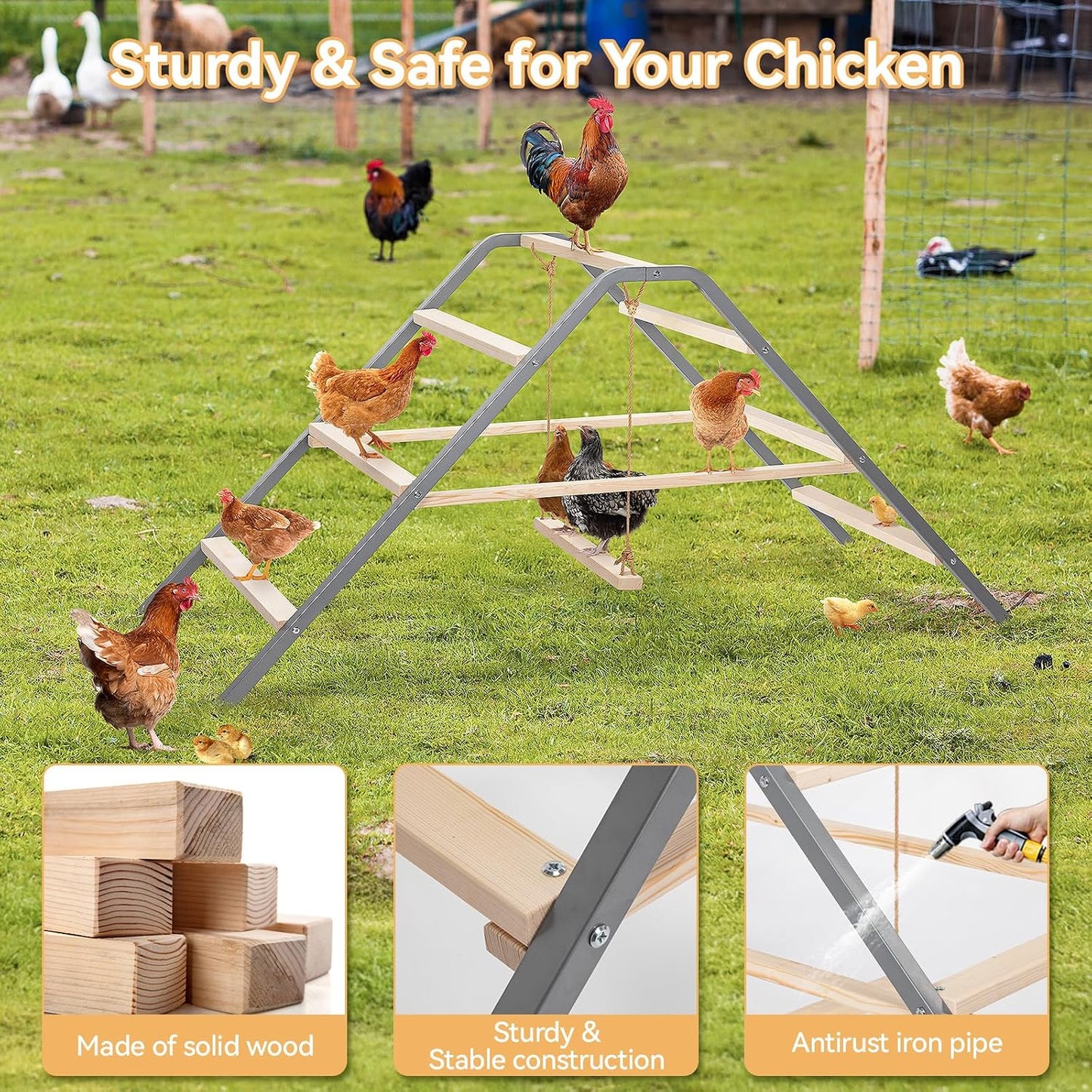 Barra anidaje pollos madera hierro inox gallinero patio