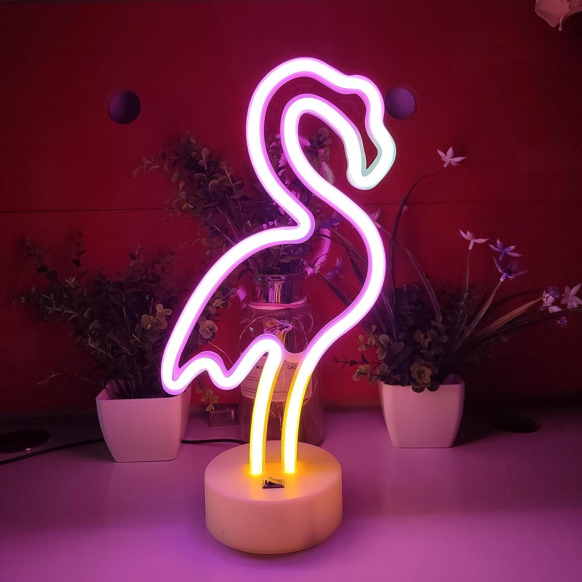Letrero neón flamenco USB 3 pilas AA decoración LED pared