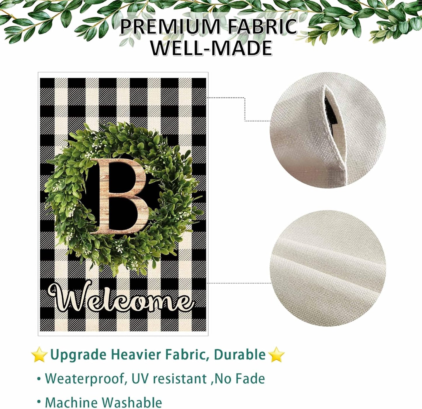 Bandera jardín monograma B 12.5x18pulg búfalo boj corona