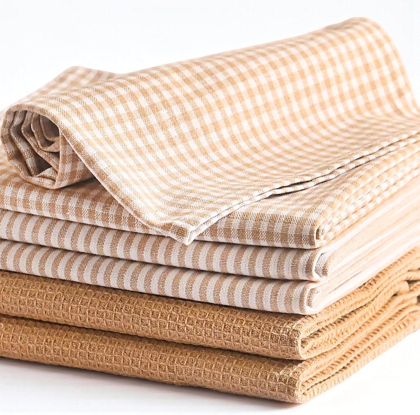 Set 6 Toallas Algodón Absorbentes Beige A Rayas 18x28pulg