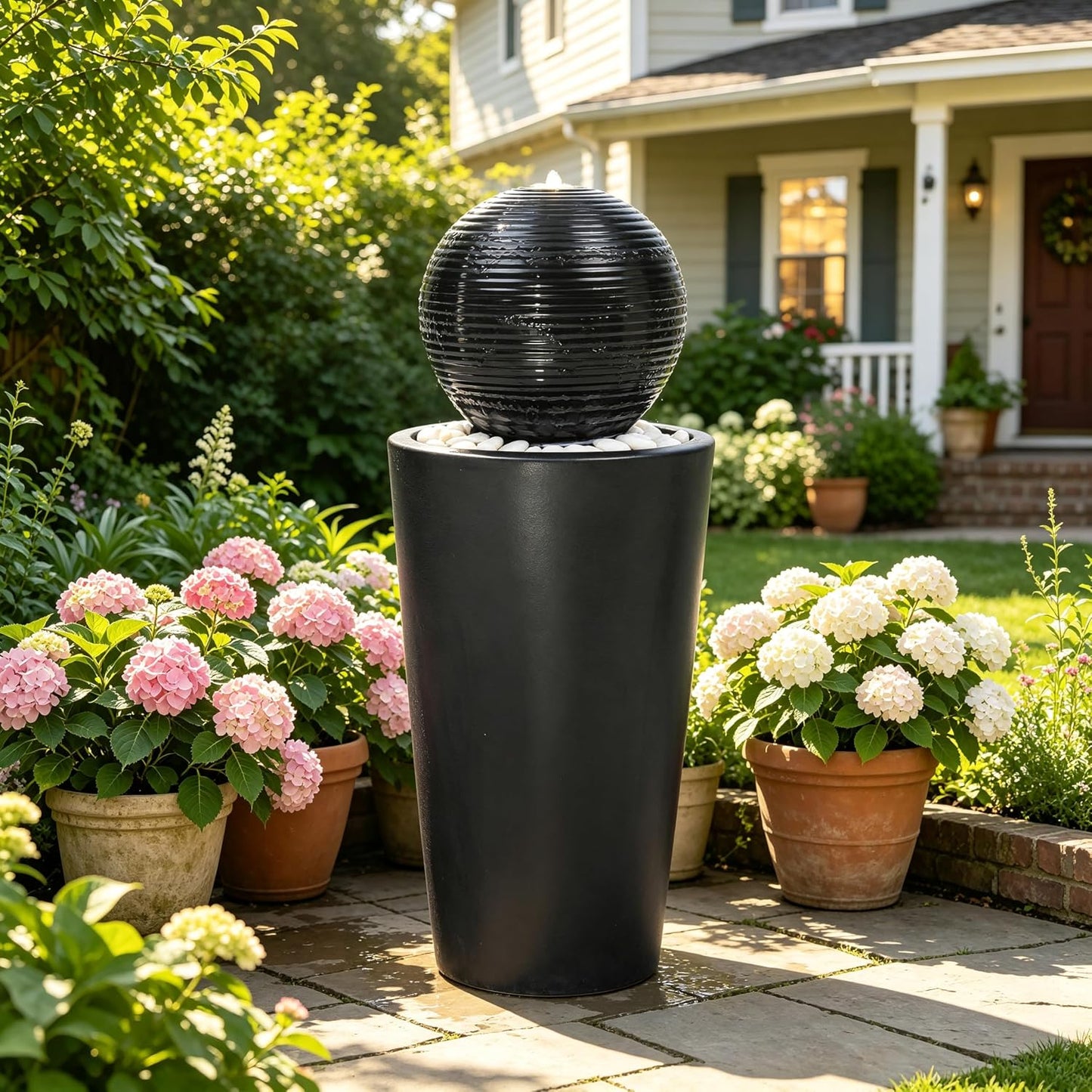 Fuente agua cerámica 30pulg LED esmalte negro