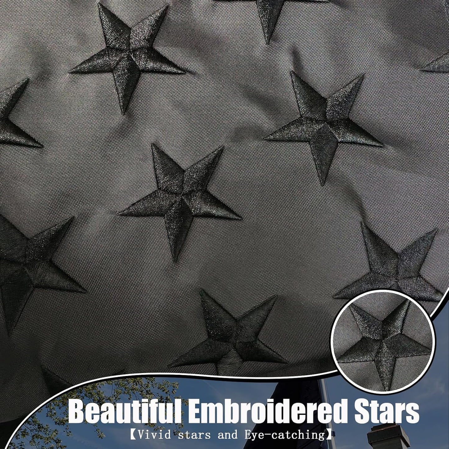 Bandera EE.UU. negra 3x5ft estrellas bordadas latón
