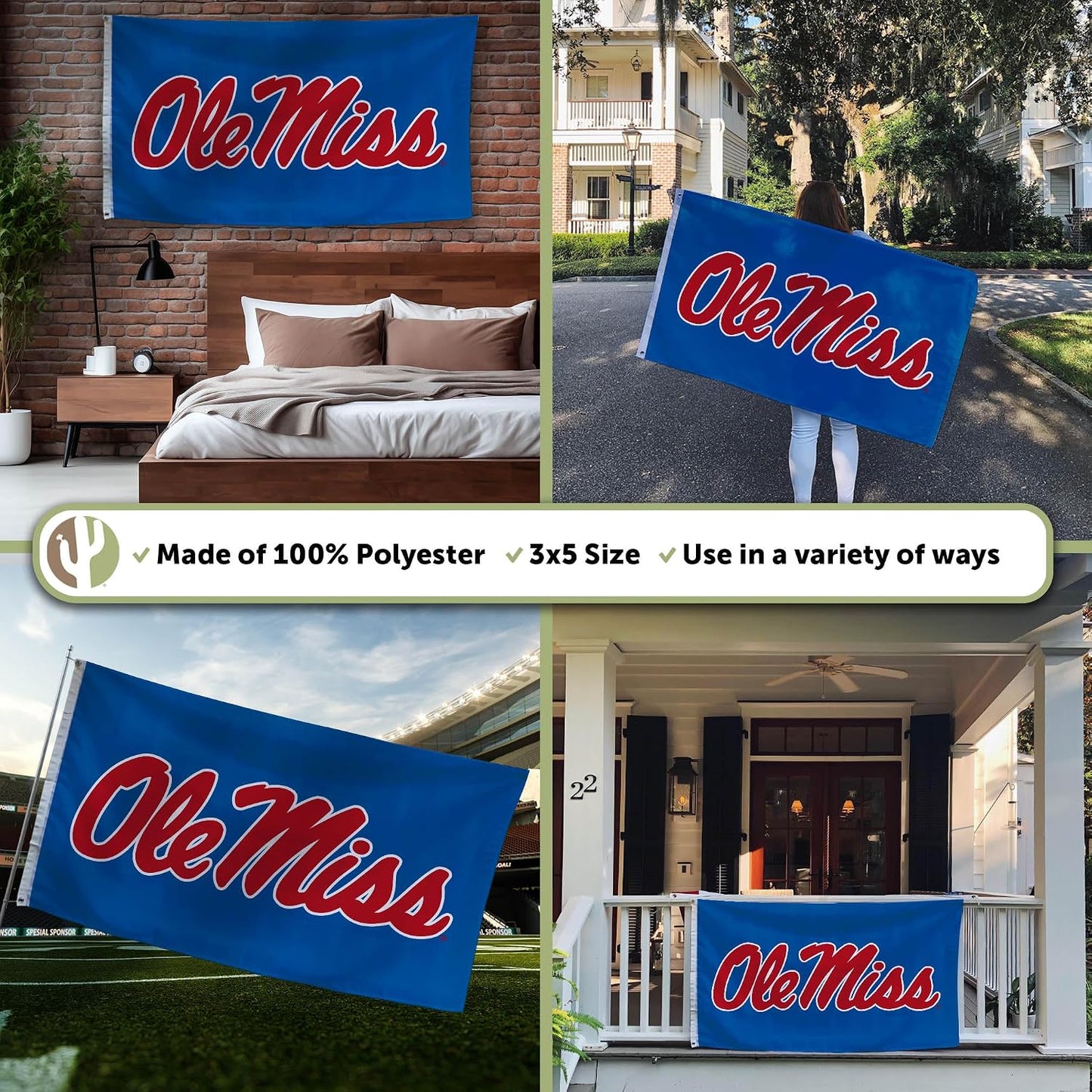 Bandera Ole Miss 3x5ft 100% poliéster interiores exteriores