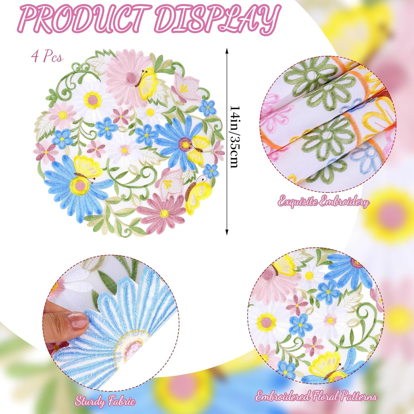Manteles individuales redondos de primavera Ishua con bordado floral