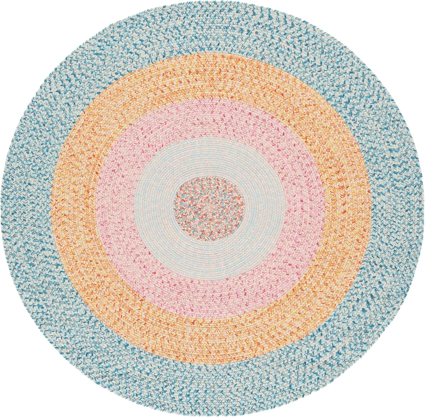 Alfombra redonda 5ft braided aguamarina y rosa lavable
