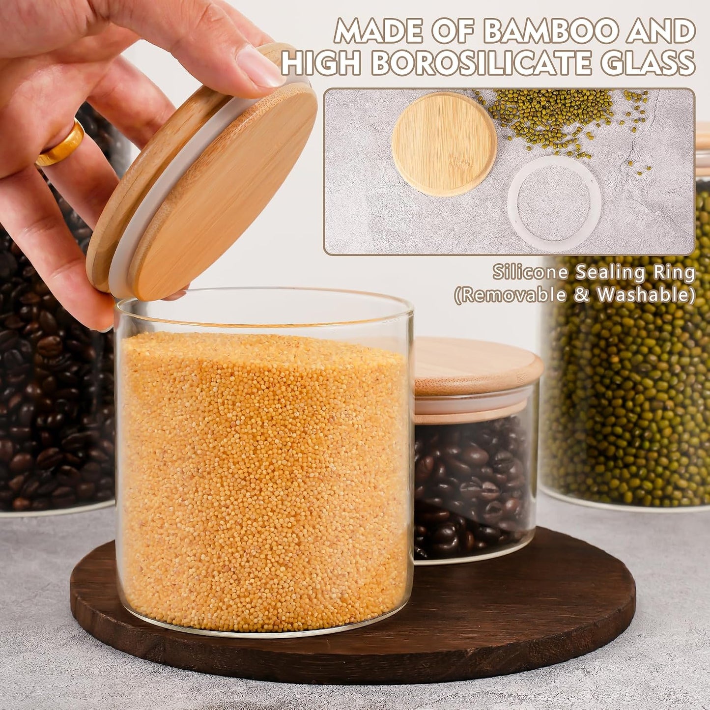 2 Pzas Frascos Vidrio 18oz Tapas Herméticas Bambú