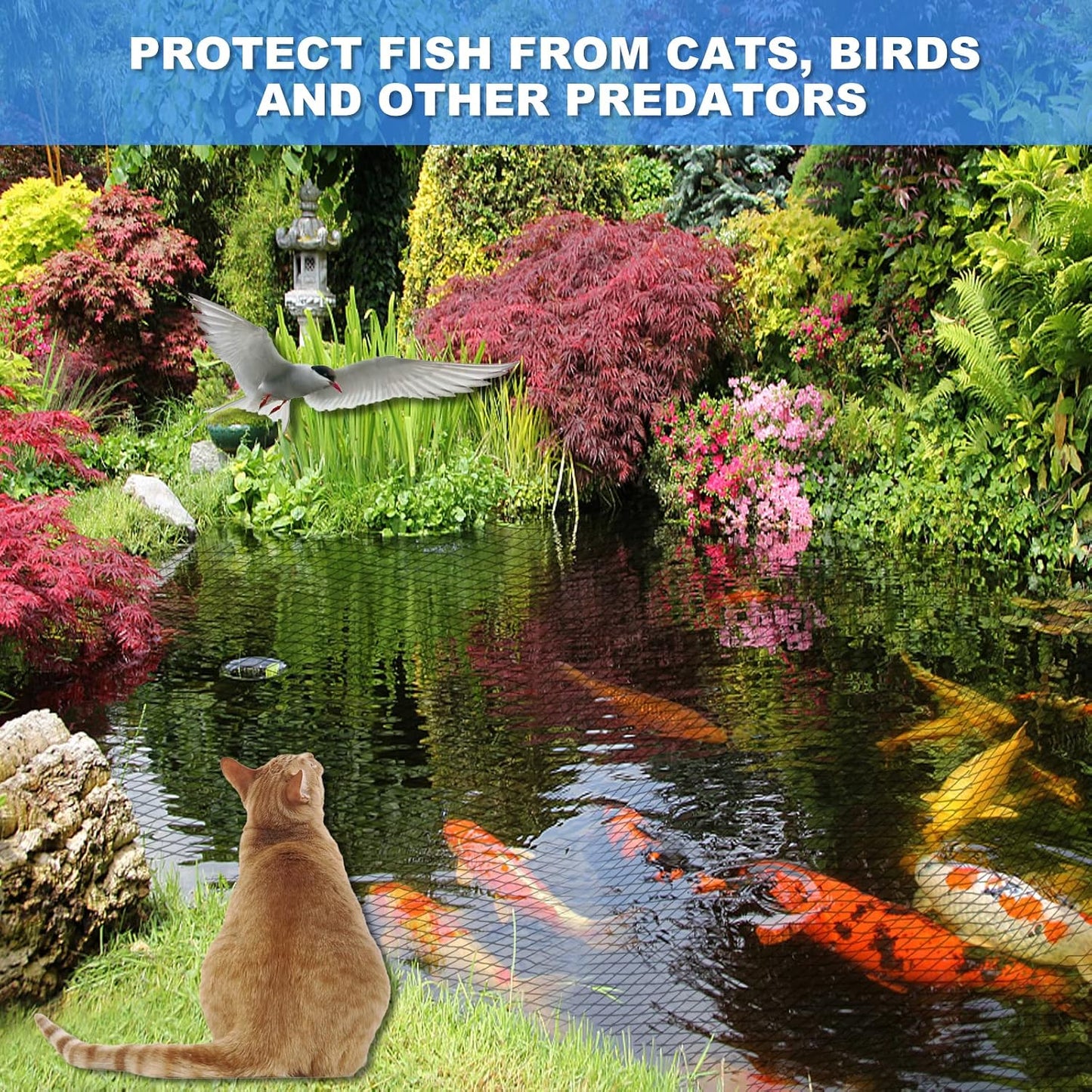 Red estanque 14x14 pies malla fina para koi protege peces