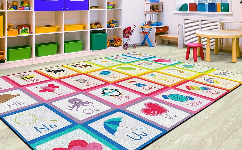 Alfombra aula niños diseño manzana arco iris 7x12ft