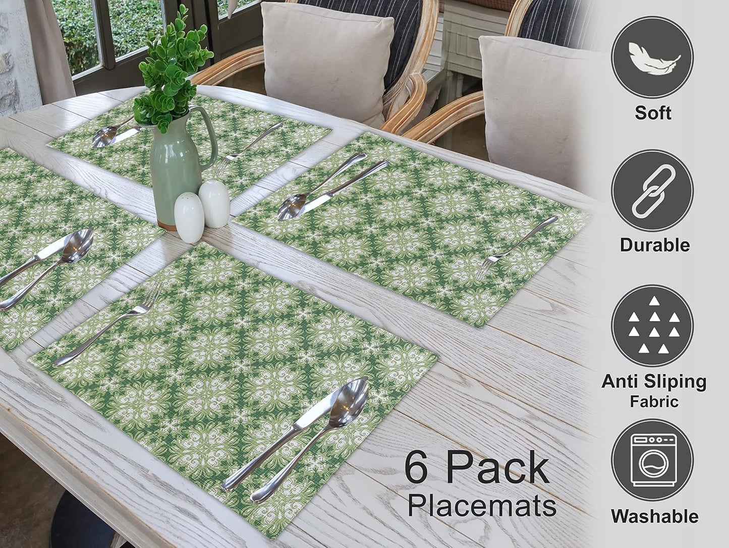 Manteles individuales algodón 13x19pulg set 6 color verde