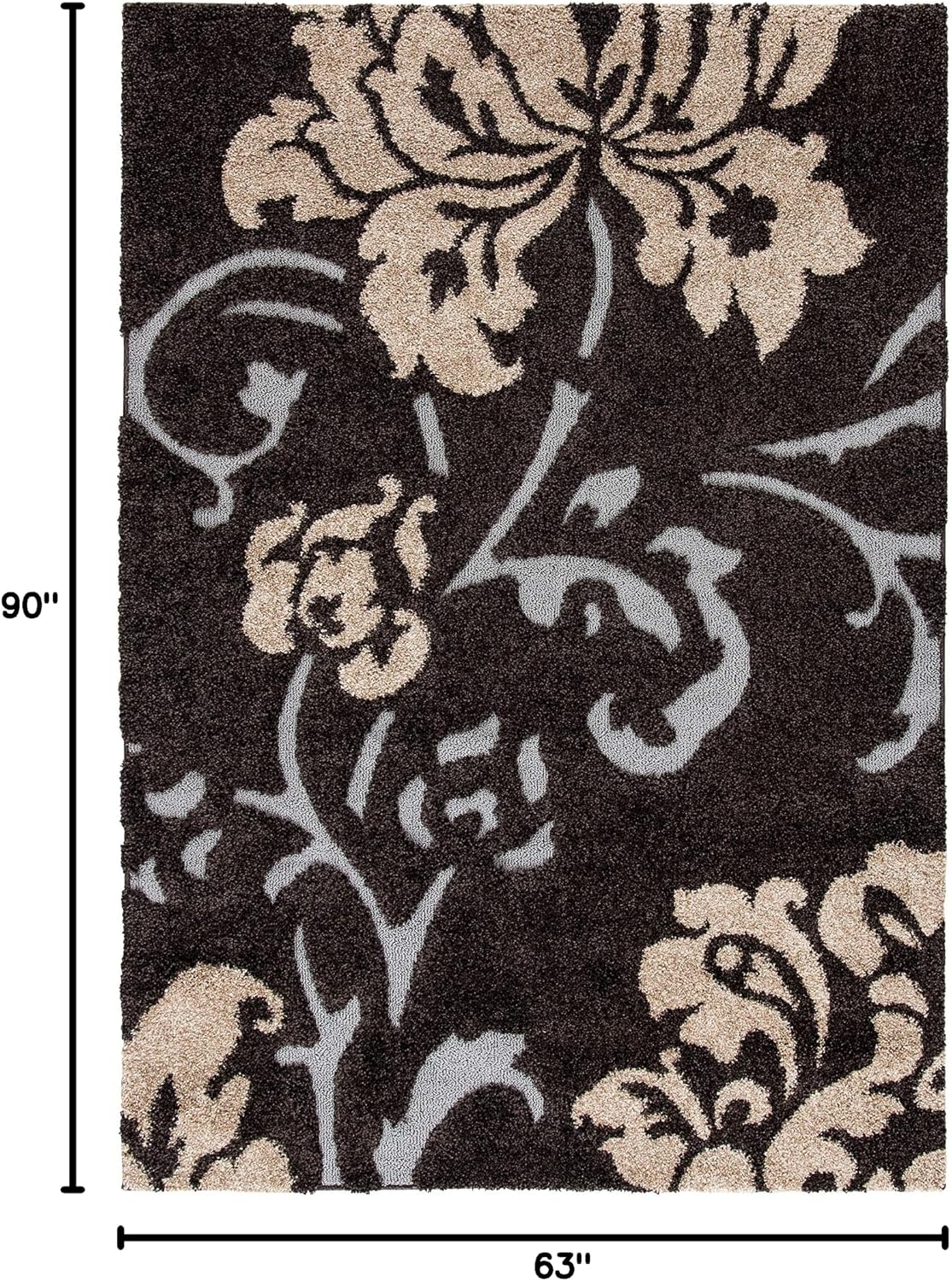 Alfombra área 5'3"x7'6" diseño floral marrón oscuro