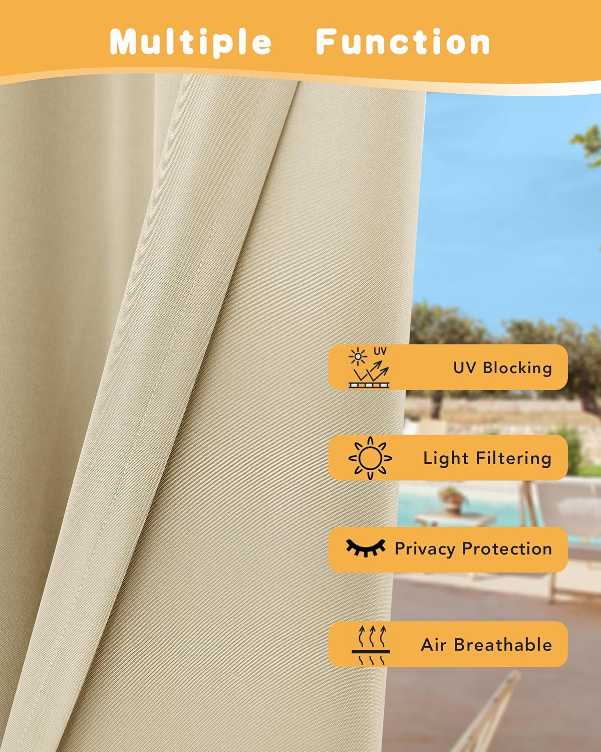 4 Cortinas impermeables patio 54x84pulg con ojales crema