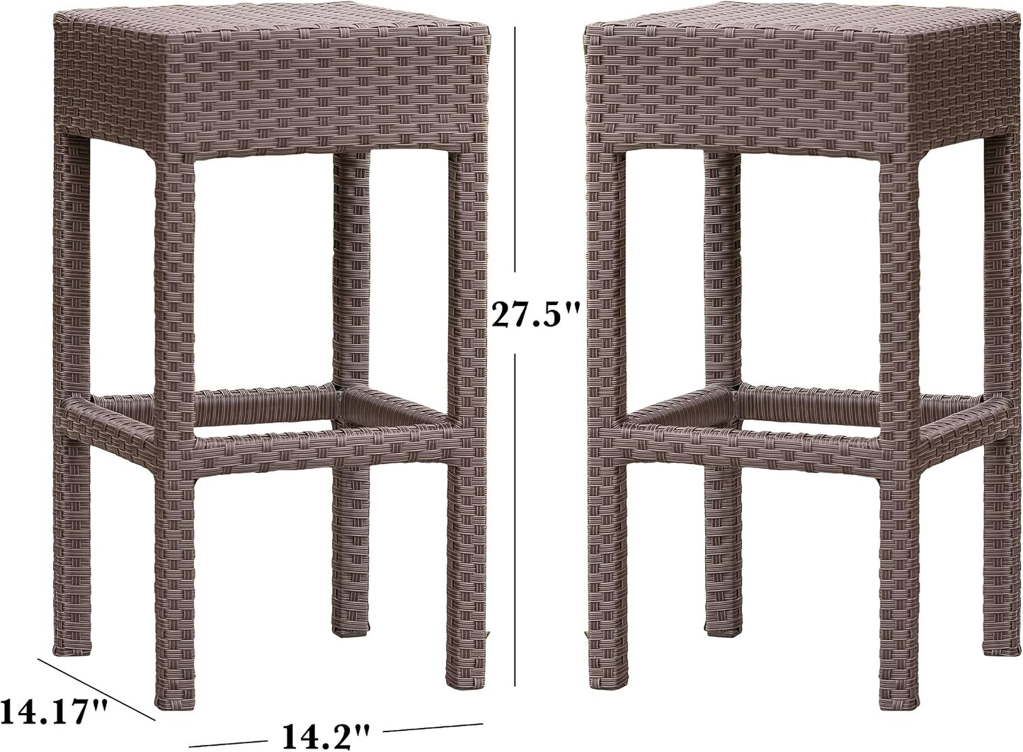 2 Pzas Taburetes Bar Mimbre Exteriores Marrón Oscuro