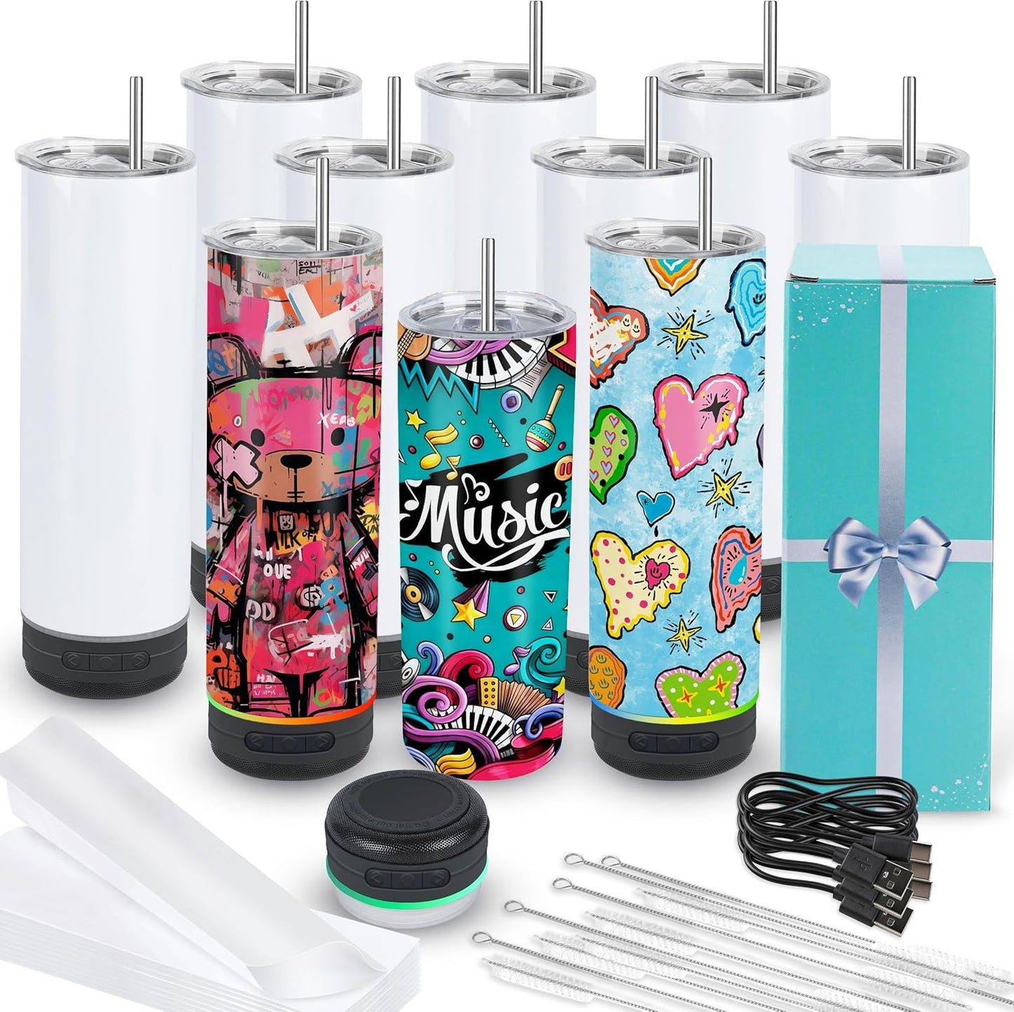 Pack 10 Vasos Sublimación 20oz Con Bluetooth 20 Pzas Metal