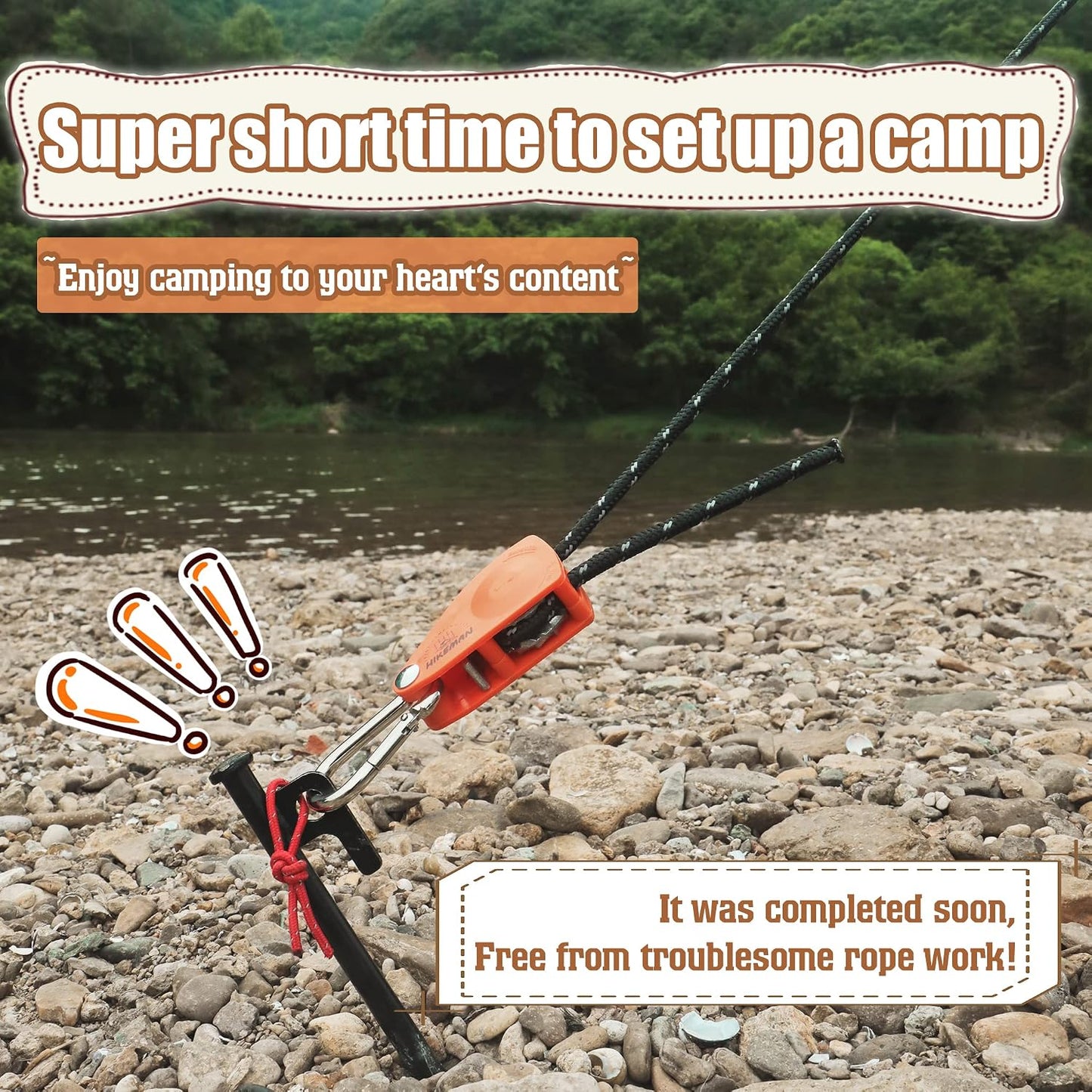 Cuerda camping con polea trinquete ajustable