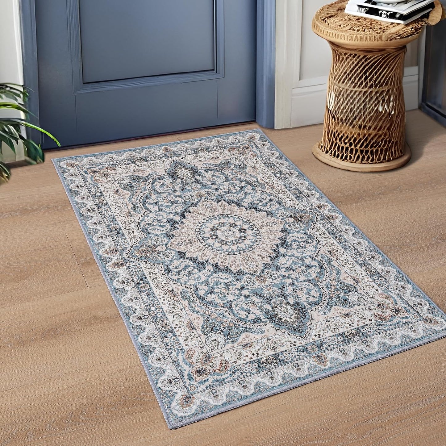 Alfombra entrada 2x3ft antideslizante vintage pelo bajo lavable