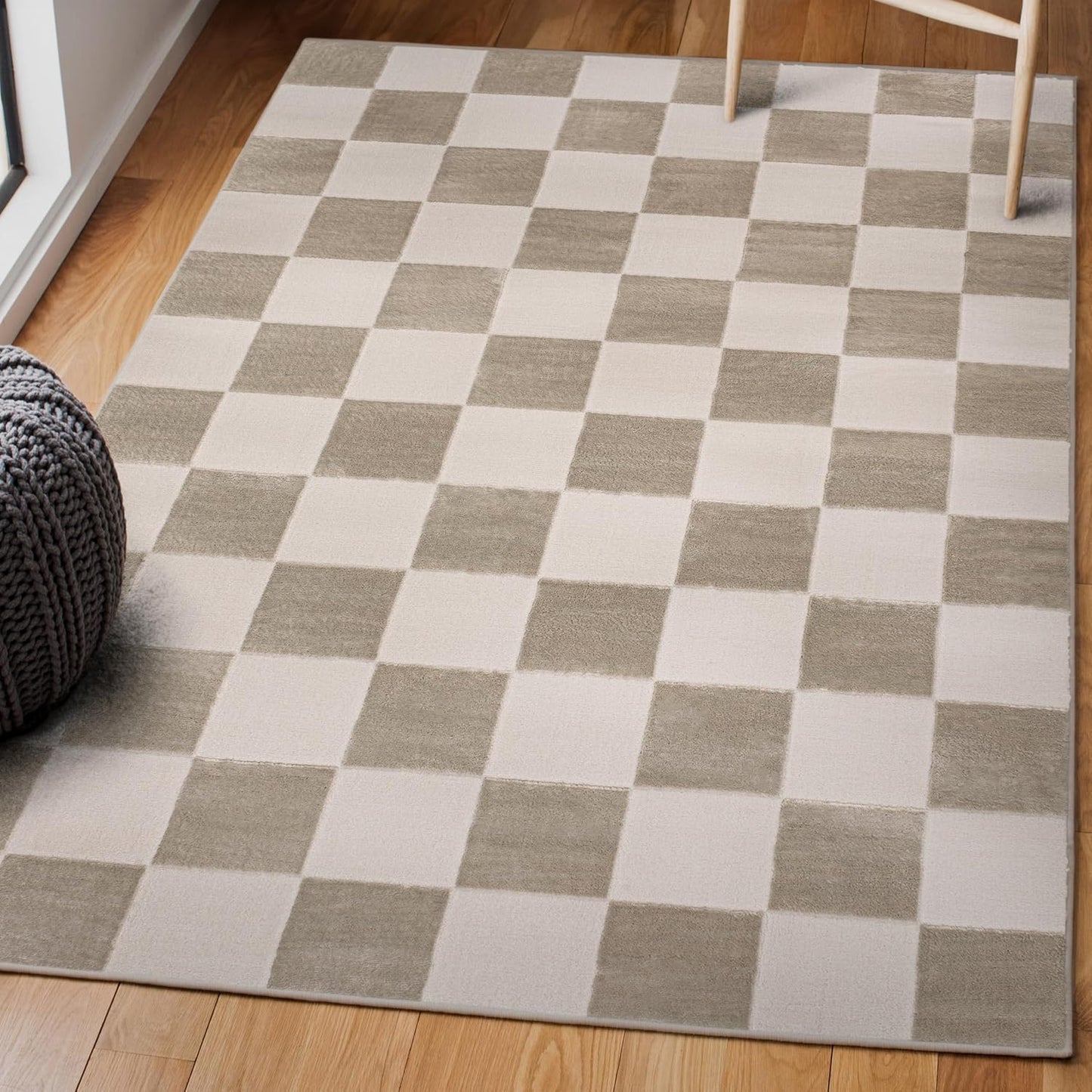 Alfombra geométrica 5x8 beige/crema sala dormitorio