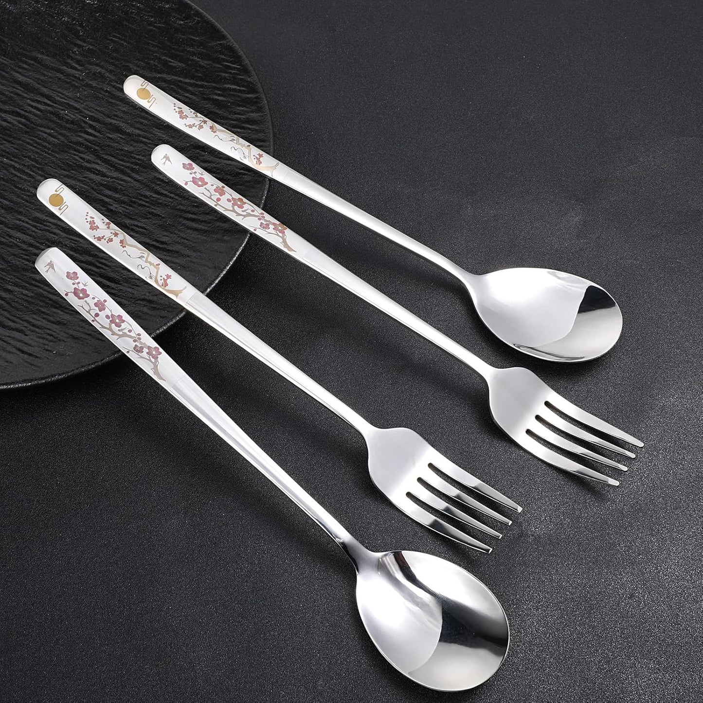 Set 4 tenedores y cucharas coreanas acero inox