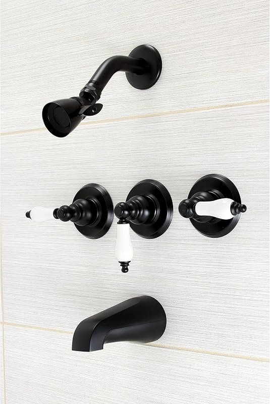 Grifo bañera ducha triple mango negro mate