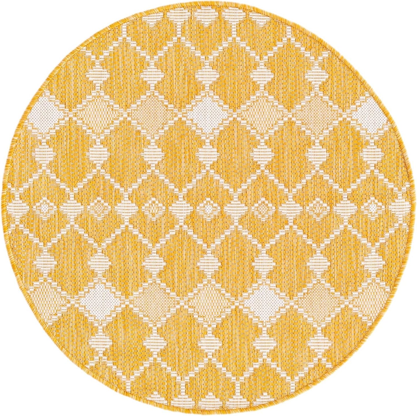 Alfombra exterior Trellis 3' redonda Amarillo/Marfil