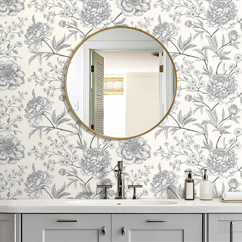 Papel tapiz floral blanco 17.5x354pulg dormitorio baño