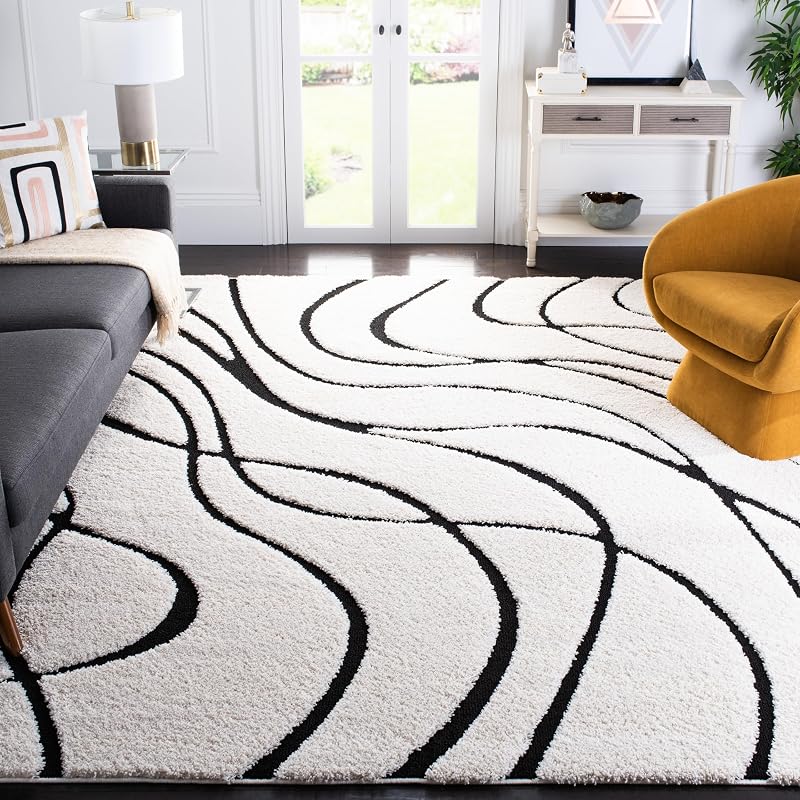 Alfombra área 8x12ft 1.2" marfil y negro no pelusa