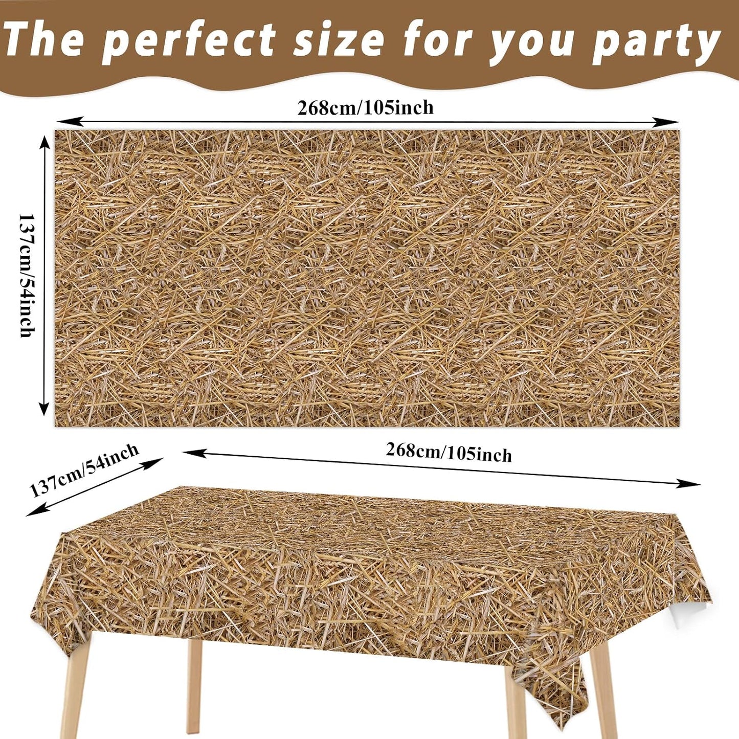 3 Pzas Mantel Paja 105x54pulg Temática Vaquero Fiesta