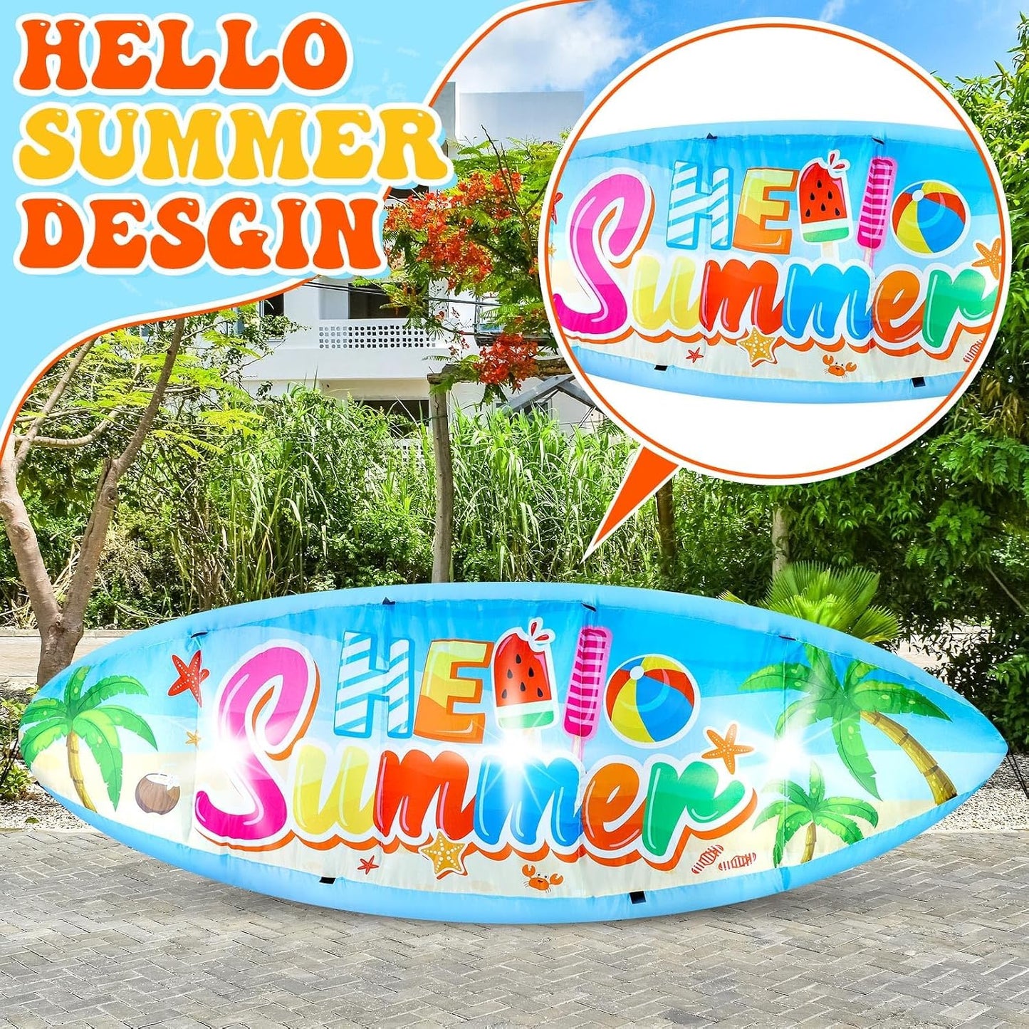 Tabla surf inflable 1.5m con luces LED decoración verano
