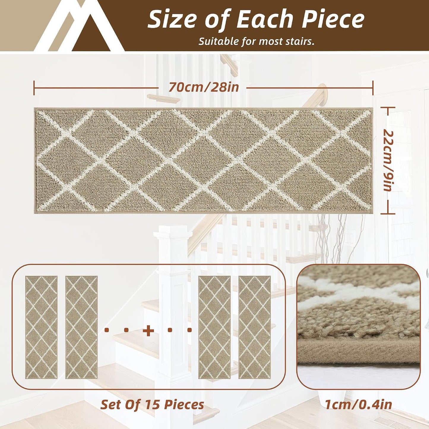 Alfombra antiderrap peldaños niños y perros 15uds beige