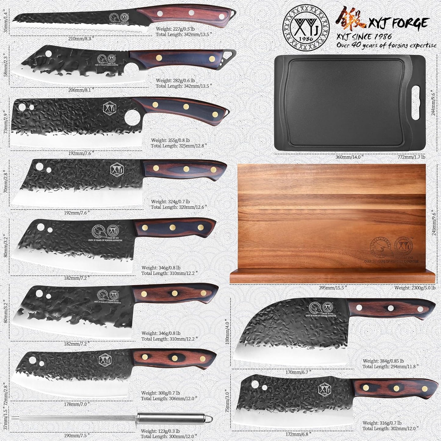 Set 9 Cuchillos Cocina Bloque Magnético Acero Alto Carbono