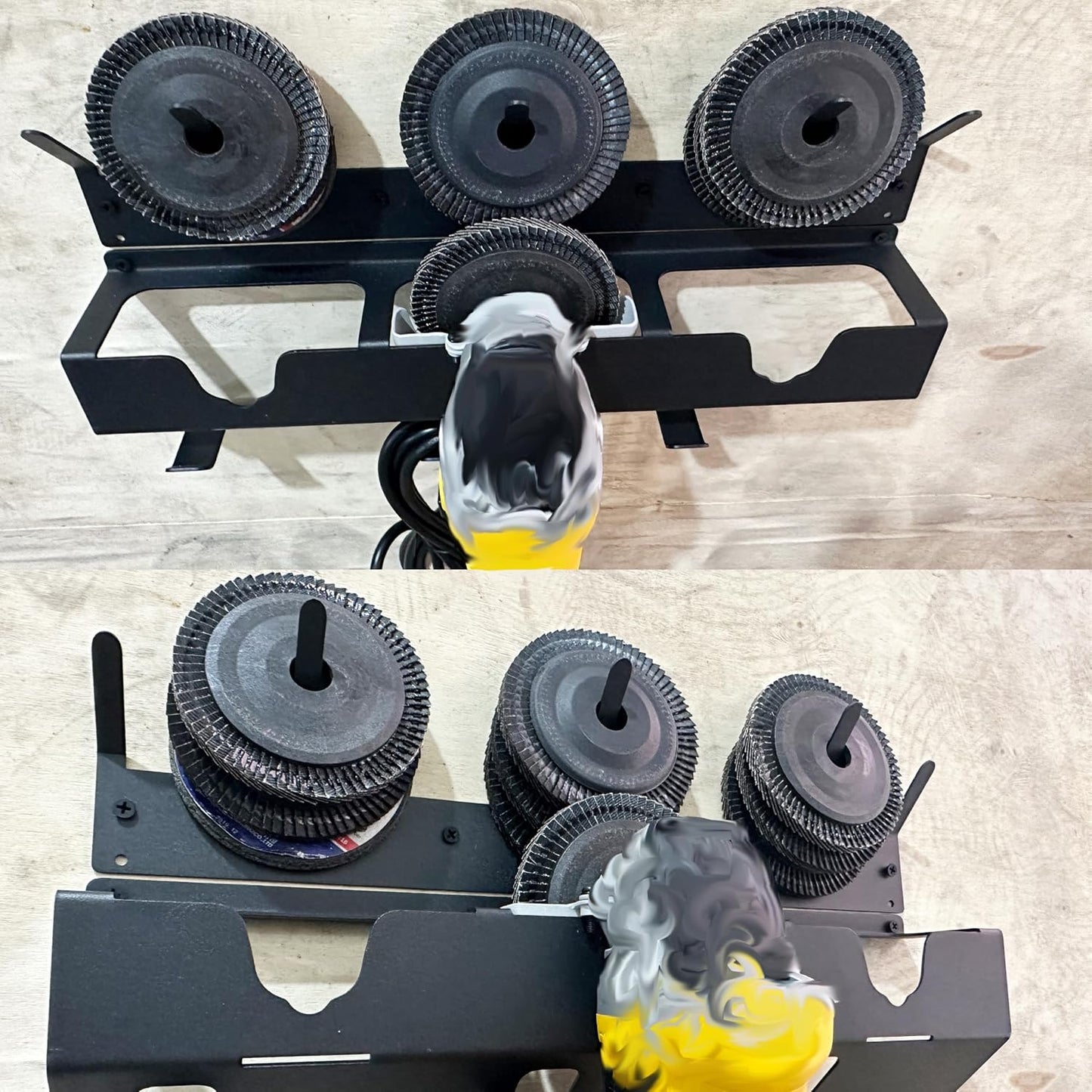 Soporte amoladora 3 bahías con estante garaje taller