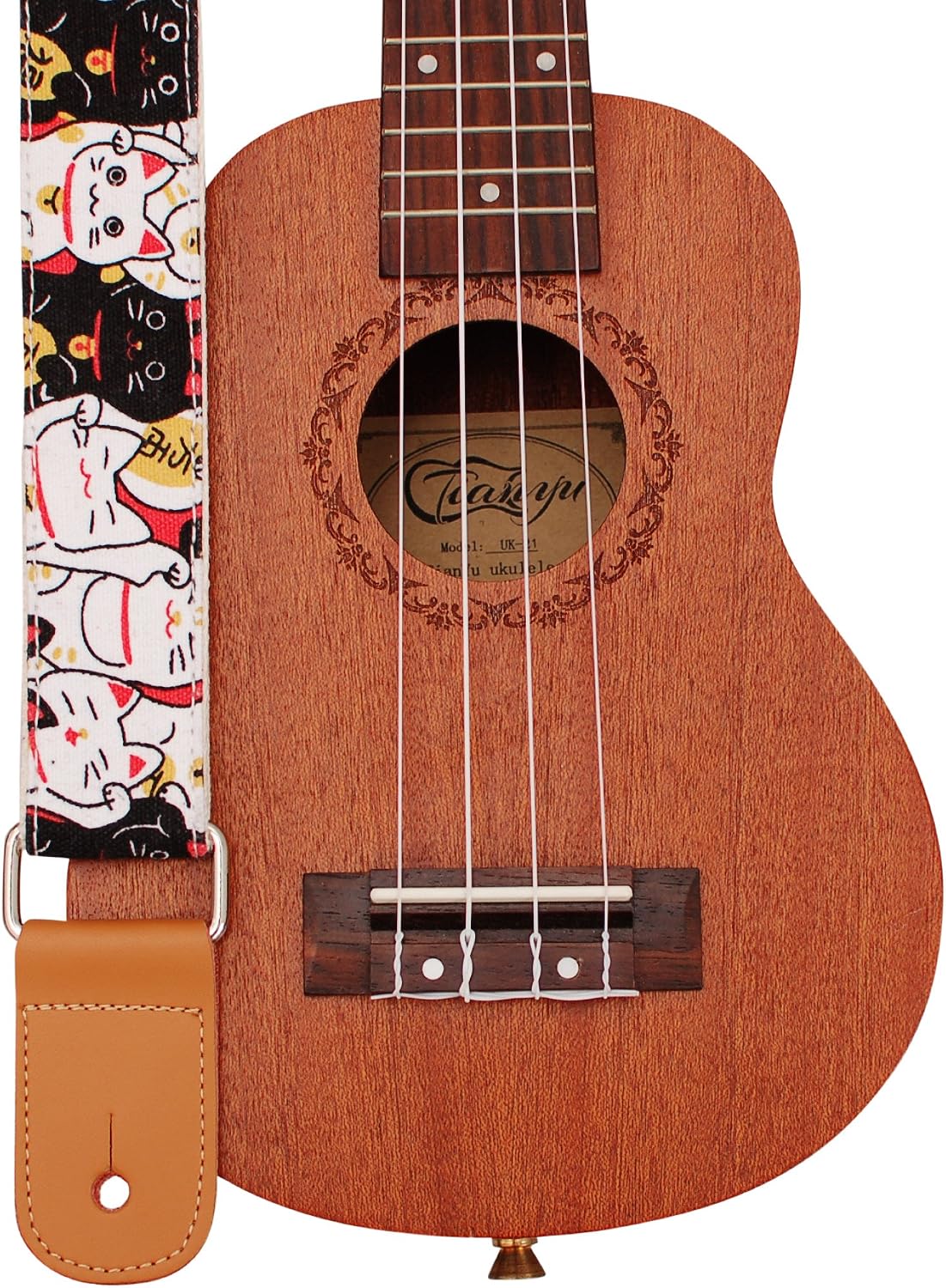 Correa hombro ukelele lona cuero genuino Maneki Neko