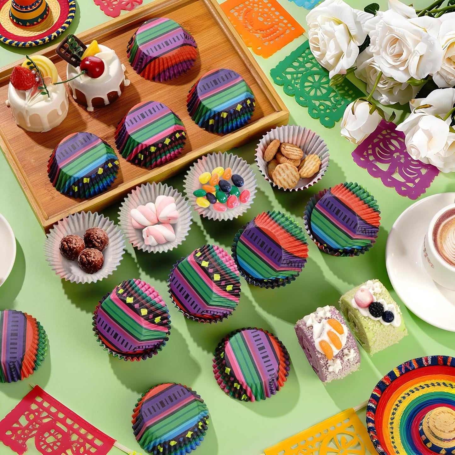 Forros cupcakes 200 tazas papel fiesta mexicana coloridas